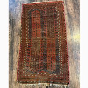 Antique 31"X 55" Afghan Baluchi Tribal Prayer Rug Hand Knotted Wool Carpet